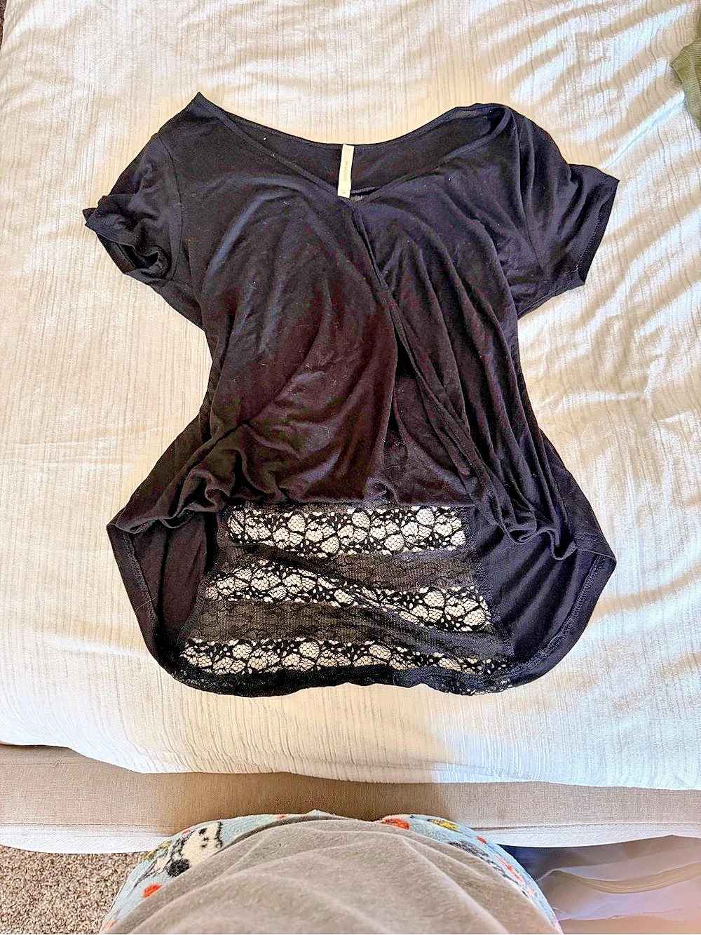 Bozzolo Black Lace Panel Short Sleeve Size Medium
